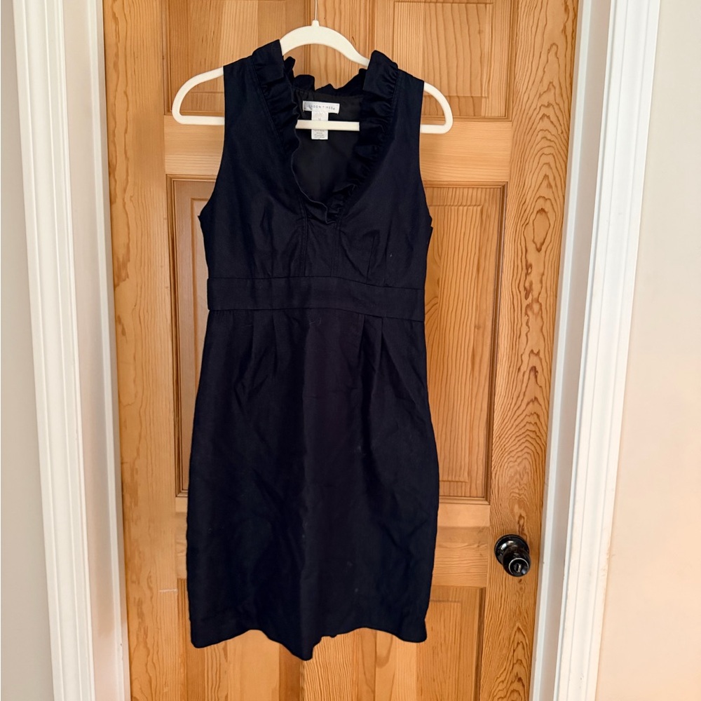 London Times Black Ruffle Neck Mini Dress